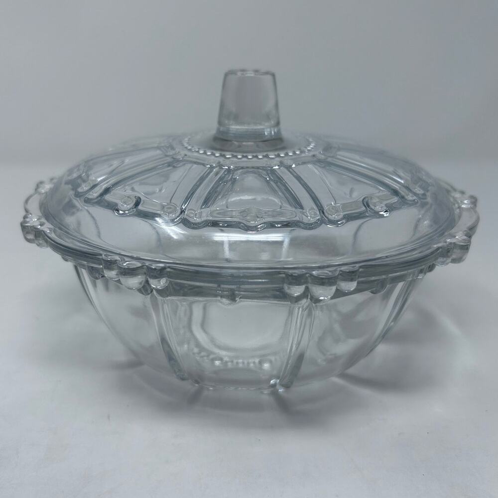 Vintage Depression Glass Beaded Candy Dish with Lid 7" Wide